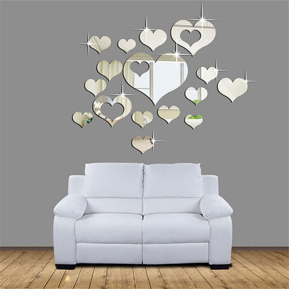 1Set 15pcs Home 3D Removable Heart Art Decor Wall Stickers Living Room Decoration