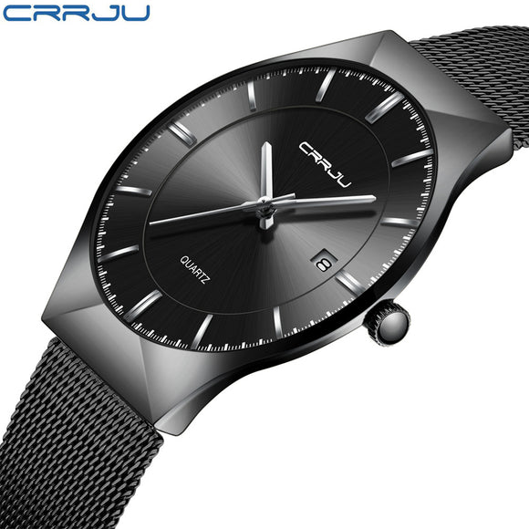 CRRJU Brand Luxury Men's Quartz Watch Men Waterproof Ultra Thin Analog Clock Male Fashion Sports Watches Black