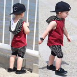 2018 Summer Baby Boy Clothes Sleeveless Hooded Tops +Striped Shorts Pant 2PCS Outfits Toddler Kids Clothing Set