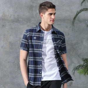 Pioneer Camp New short casual shirt men brand clothing fashion striped shirt male top quality 100% cotton plaid shirt ADC701120