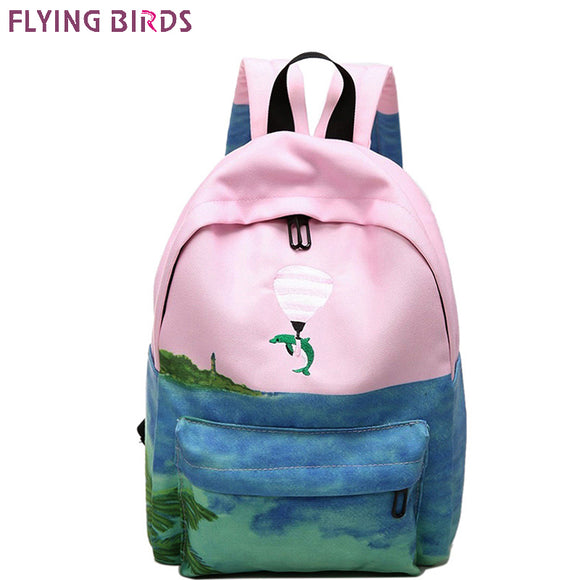 FLYING BIRDS School Bags For Teenagers Girls Printing Backpacks canvas Cute Landscape computer backpack Bookbag Travel bag