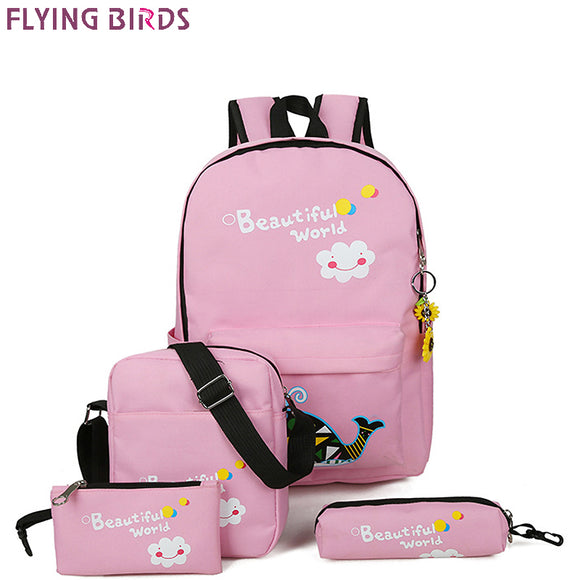 FLYING BIRDS Printing Backpacks 6pcs/set carton School Bags For Teenagers Girls Cute School Bag Lady Bookbag Travel bag fashion