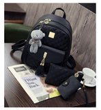 Vogue star 3 Pcs Bear Backpack Women Bag Diamond Lattice School Bags For Girls Backpacks For Women New Tassel Shoulder Bag LB316