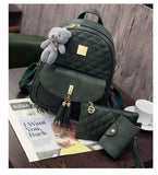 Vogue star 3 Pcs Bear Backpack Women Bag Diamond Lattice School Bags For Girls Backpacks For Women New Tassel Shoulder Bag LB316