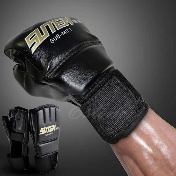 Mens Black Mittens Gloves Muay Thai Half Mitts Gloves Gym MMA