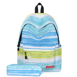 Fashion Women Girls Canvas Travel School Bag Backpack Rucksack with Pen Bag Stripe Design