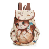 FLYING BIRDS! Cute Cat Backpack Women Canvas Book Bag Drawstring Printing Backpacks For Teenage Girls Large Capacity School Bags