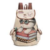 FLYING BIRDS! Cute Cat Backpack Women Canvas Book Bag Drawstring Printing Backpacks For Teenage Girls Large Capacity School Bags