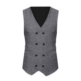 Men Formal Tweed Check Double Breasted Waistcoat Retro Slim Fit Suit Jacket