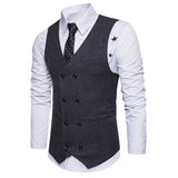 Men Formal Tweed Check Double Breasted Waistcoat Retro Slim Fit Suit Jacket