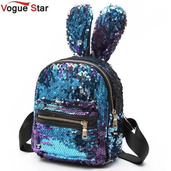 Mini Sequins Backpack Cute Rabbit Ears Shoulder Bag For Women Girls Travel Bag Bling Shiny Backpack Mochila Feminina LB669