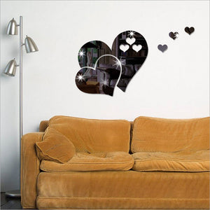 3D Mirror Love Hearts Wall Sticker Decal DIY Home Room Art Mural Decor Removable