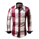 Men's Checked Shirt Long Sleeve Non-Iron Casual Blouse Cotton Slim Fit Plaid Top