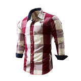 Men's Checked Shirt Long Sleeve Non-Iron Casual Blouse Cotton Slim Fit Plaid Top