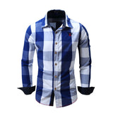 Men's Checked Shirt Long Sleeve Non-Iron Casual Blouse Cotton Slim Fit Plaid Top