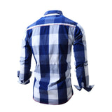 Men's Checked Shirt Long Sleeve Non-Iron Casual Blouse Cotton Slim Fit Plaid Top