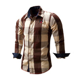 Men's Checked Shirt Long Sleeve Non-Iron Casual Blouse Cotton Slim Fit Plaid Top