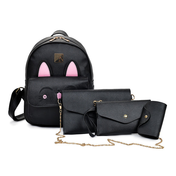 4Pcs Women Pattern Leather Backpack+Crossbody Bag+Messenger Bag+Card Package