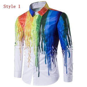 2018 Autumn Spring 3D Ink Printed Men Shirts Long Sleeve Lapel Casual Hip Pop Slim Fit Fashion Paint Dress Shirts Plus Size 3XL
