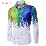 2018 Autumn Spring 3D Ink Printed Men Shirts Long Sleeve Lapel Casual Hip Pop Slim Fit Fashion Paint Dress Shirts Plus Size 3XL