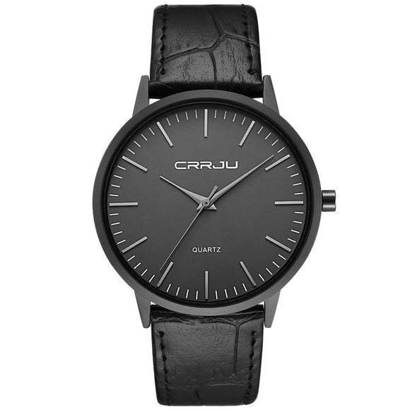 CRRJU New Top Brand Luxury Casual Leather Wrist Watch for Men Waterproof Super Slim Men's Sport Calendar Clock