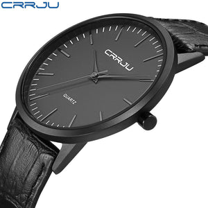 CRRJU New Top Brand Luxury Casual Leather Wrist Watch for Men Waterproof Super Slim Men's Sport Calendar Clock