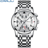 CRRJU Sport Watch Men Quartz Military Casual Watches Men's Chronograph Wristwatch Army Waterproof Clock Men Full Steel Hour