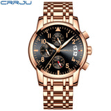 CRRJU Sport Watch Men Quartz Military Casual Watches Men's Chronograph Wristwatch Army Waterproof Clock Men Full Steel Hour