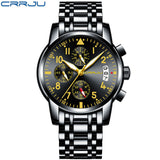 CRRJU Sport Watch Men Quartz Military Casual Watches Men's Chronograph Wristwatch Army Waterproof Clock Men Full Steel Hour