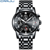 CRRJU Sport Watch Men Quartz Military Casual Watches Men's Chronograph Wristwatch Army Waterproof Clock Men Full Steel Hour