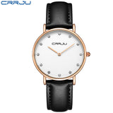 CRRJU Lady Sport Casual Quartz Rhinestone Watches Women Luxury Classical Leather Waterproof Dress WristWatch