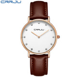 CRRJU Lady Sport Casual Quartz Rhinestone Watches Women Luxury Classical Leather Waterproof Dress WristWatch