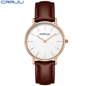 CRRJU Lady Sport Casual Quartz Rhinestone Watches Women Luxury Classical Leather Waterproof Dress WristWatch