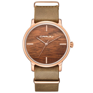 CRRJU Women Fashion Simulation Wooden Color Watches Men Quartz Casual wooden lover's Leather Strap Wristwatch