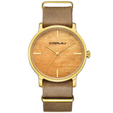 CRRJU Women Fashion Simulation Wooden Color Watches Men Quartz Casual wooden lover's Leather Strap Wristwatch