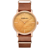 CRRJU Women Fashion Simulation Wooden Color Watches Men Quartz Casual wooden lover's Leather Strap Wristwatch