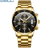 CRRJU Brand Men Chronograph Luxury Waterproof Watches,Fashion Black Business Stainless Steel Clock For Men Watch