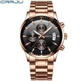 CRRJU Brand Men Chronograph Luxury Waterproof Watches,Fashion Black Business Stainless Steel Clock For Men Watch