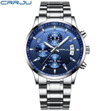 CRRJU Brand Men Chronograph Luxury Waterproof Watches,Fashion Black Business Stainless Steel Clock For Men Watch