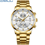 CRRJU Brand Men Chronograph Luxury Waterproof Watches,Fashion Black Business Stainless Steel Clock For Men Watch