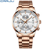 CRRJU Brand Men Chronograph Luxury Waterproof Watches,Fashion Black Business Stainless Steel Clock For Men Watch