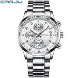 CRRJU Brand Men Chronograph Luxury Waterproof Watches,Fashion Black Business Stainless Steel Clock For Men Watch