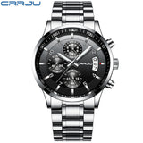 CRRJU Brand Men Chronograph Luxury Waterproof Watches,Fashion Black Business Stainless Steel Clock For Men Watch