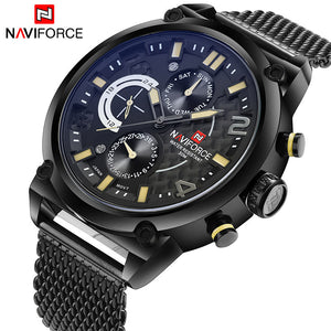 NAVIFORCE Luxury Brand Men's Analog Quartz 24 Hour Date Watches Man 3ATM Waterproof Clock Men Sport Full Steel Wrist Watch