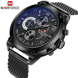 NAVIFORCE Luxury Brand Men's Analog Quartz 24 Hour Date Watches Man 3ATM Waterproof Clock Men Sport Full Steel Wrist Watch