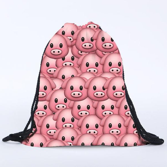 Unisex Pig Backpacks 3D Printing Bags Drawstring Backpack