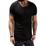 2018 Fashion Ripped Clothes Men Tee Hole Solid T-Shirt Slim Fit O Neck Short Sleeve Muscle Casual Tops T Shirt Men Summer Top