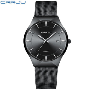 CRRJU Brand Luxury Men's Quartz Watch Men Waterproof Ultra Thin Analog Clock Male Fashion Sports Watches Black