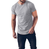 Fashion Mens Casual Summer Short Sleeve Round Neck Fitness Gyms T-shirts 2018 Men Clothes Summer Comfortable Longline Tee Tops