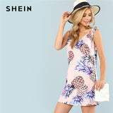 SHEIN Pineapple Print Multicolor Spaghetti Strap Vacation Women Summer Dress Boho Bohemian Cami Shift Casual 2018 Beach Dress